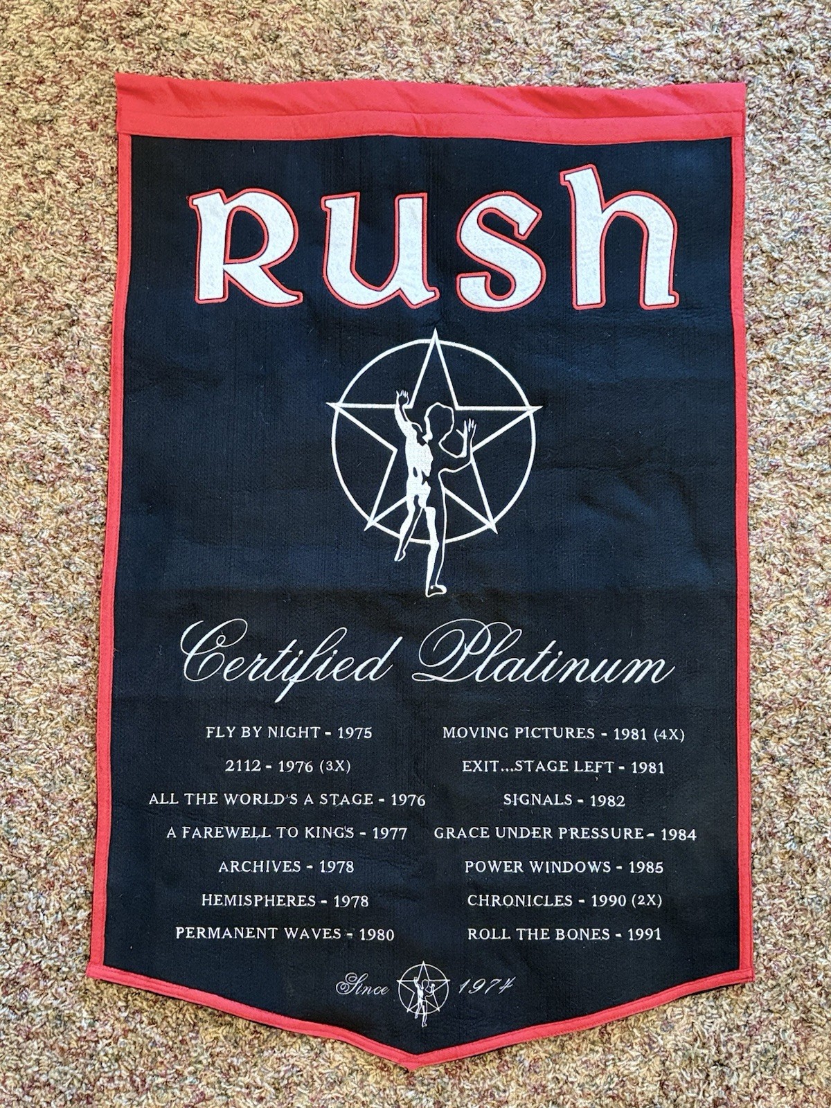 RUSH Certified Platinum Felt Banner 2008 Heavy Pennant Flag Starman 24x36 Rare RUSH Certified Platinum Felt Banner 2008 Heavy Pennant Flag Starman 24x36 Rare