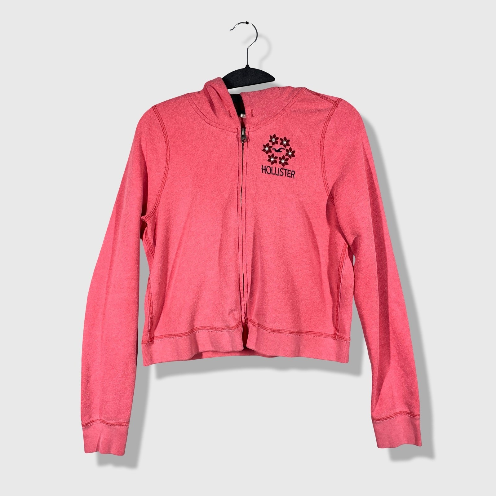 Hollister Full Zip Hoodie Womens Small Pink Y2K Coquette Surf Preppy Terry Cloth