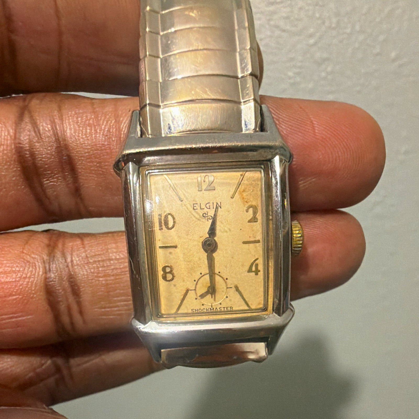 Elgin Shockmaster Men's Rectangle Manual Wind Small Seconds 17J Silver Bracelet Elgin Shockmaster Men's Rectangle Manual Wind Small Seconds 17J Silver Bracelet