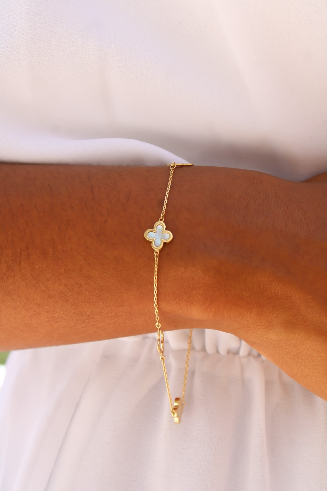 14k Solid Gold Dainty Clover Bracelet, Flower, Adjustable from 7\ 14k Solid Gold Dainty Clover Bracelet, Flower, Adjustable from 7\