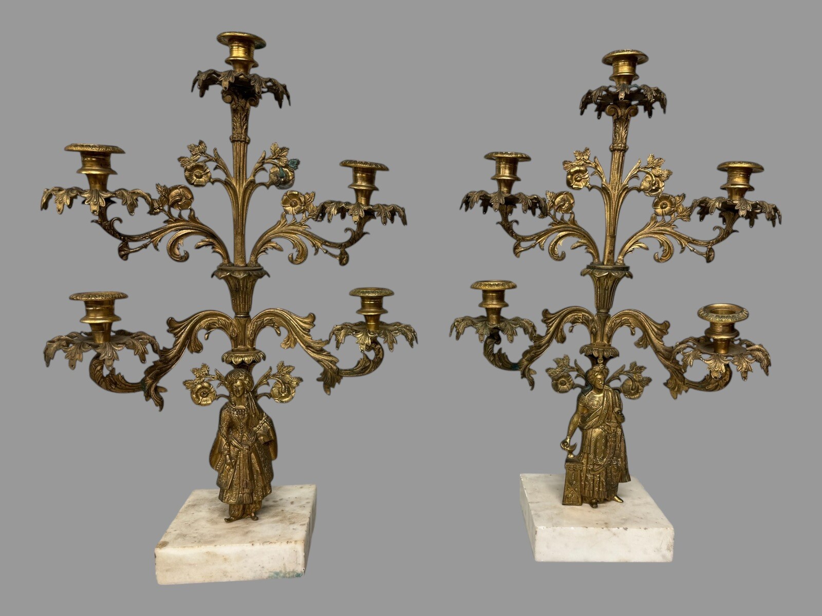 Pair of Antique Five Light Figural Sultan 22\ Pair of Antique Five Light Figural Sultan 22\
