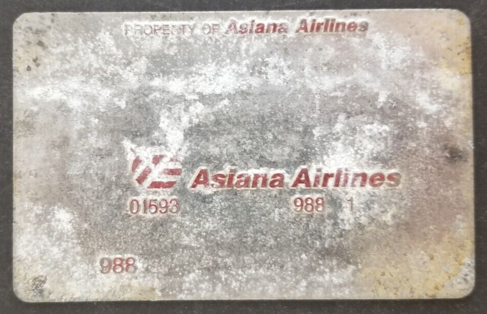 Vintage Asiana Airlines Airplane Metal Sample Card Vintage Asiana Airlines Airplane Metal Sample Card