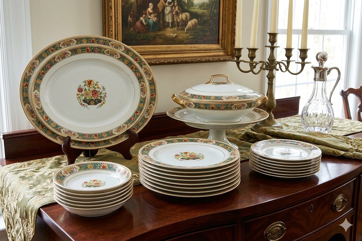 Limoges T&V 23pc China Set Floral Gold La Cloche Platter Bowl Plate France