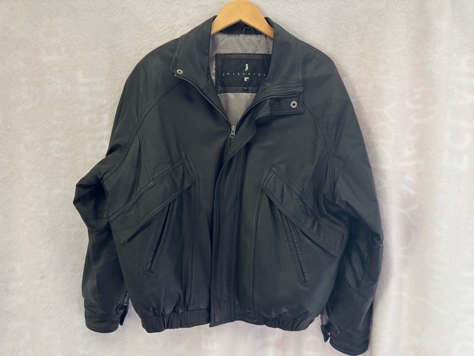 Vintage Joshua Ross Black Leather Bomber Flight Jacket Men\'s L Genuine Leather Vintage Joshua Ross Black Leather Bomber Flight Jacket Men\'s L Genuine Leather