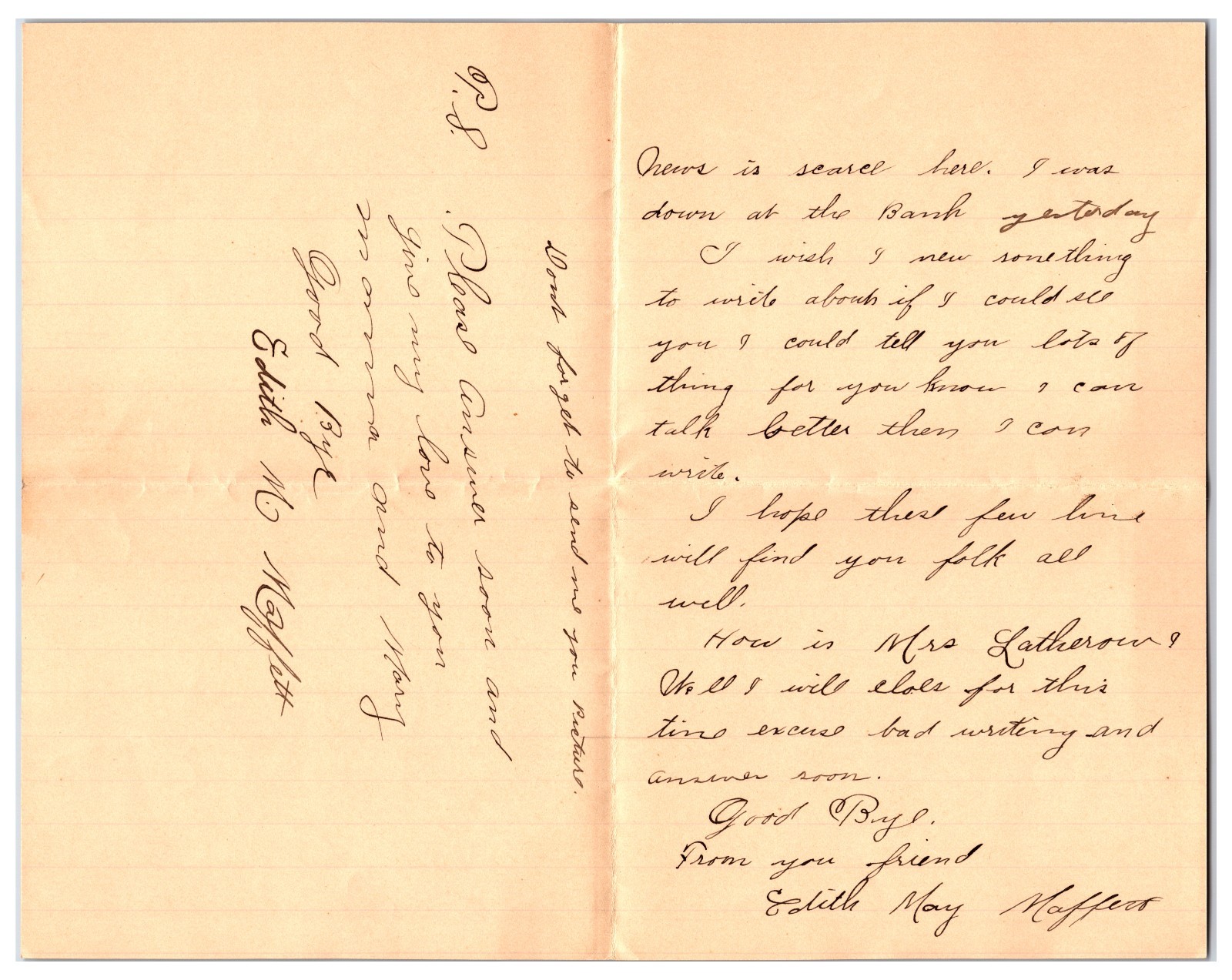 Vintage 1901 Handwritten Letter Between Friends ( Columbia, Pennsylvania )