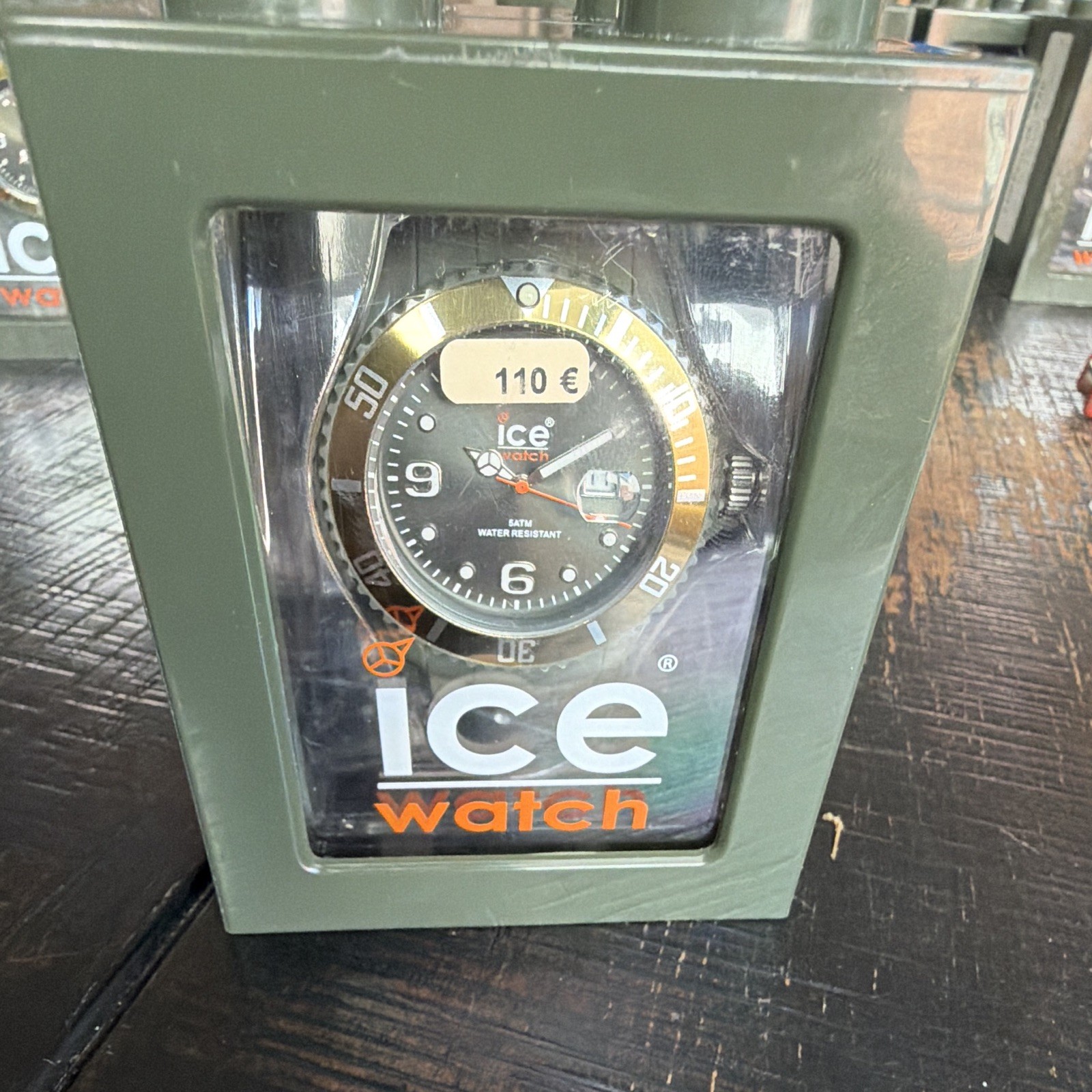 Ice-Watch Quartz Sport Watch Black Dial Date 50m Green Strap Brown Bezel Box Ice-Watch Quartz Sport Watch Black Dial Date 50m Green Strap Brown Bezel Box