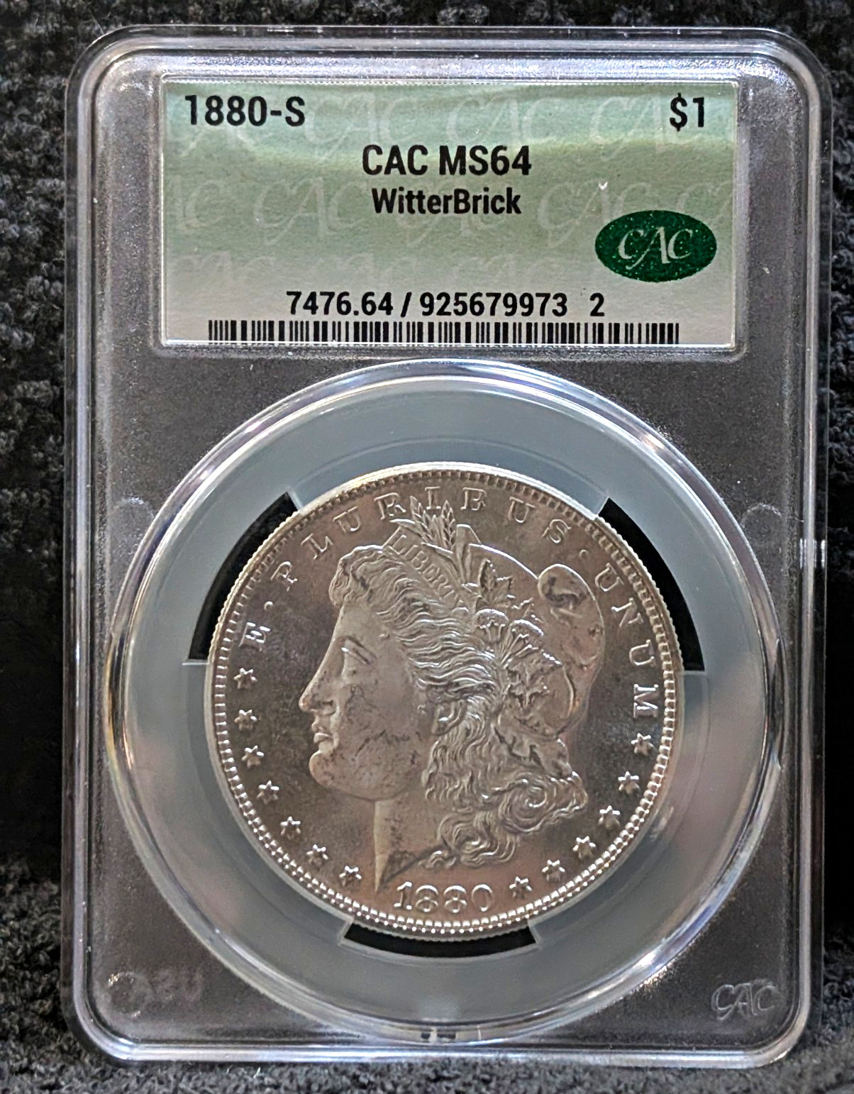 1880-S Morgan Silver Dollar $1 San Francisco CAC MS64 WitterBrick 1880-S Morgan Silver Dollar $1 San Francisco CAC MS64 WitterBrick