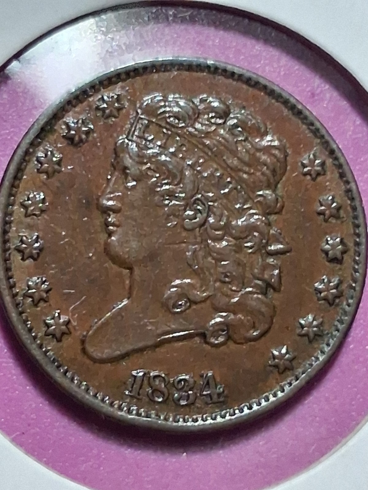 1834 CLASSIC HEAD HALF CENT. MS/BU/BN. HIGHER GRADE +++ 1834 CLASSIC HEAD HALF CENT. MS/BU/BN. HIGHER GRADE +++