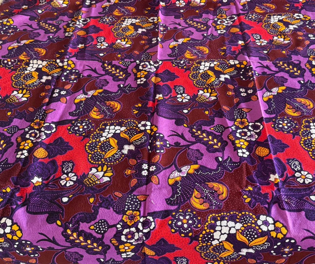 Vintage GVH Hawaiian Barkcloth Fabric Purple Orange Floral Tropical 1.5 Yards