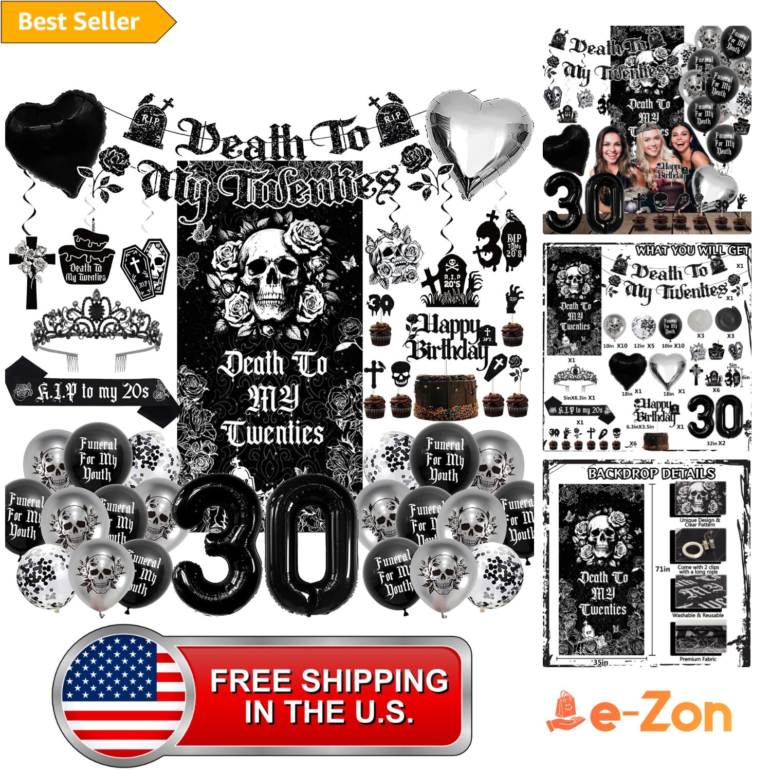 Gothic 30th Birthday Decorations Pack for Her RIP to My 20s Celebration