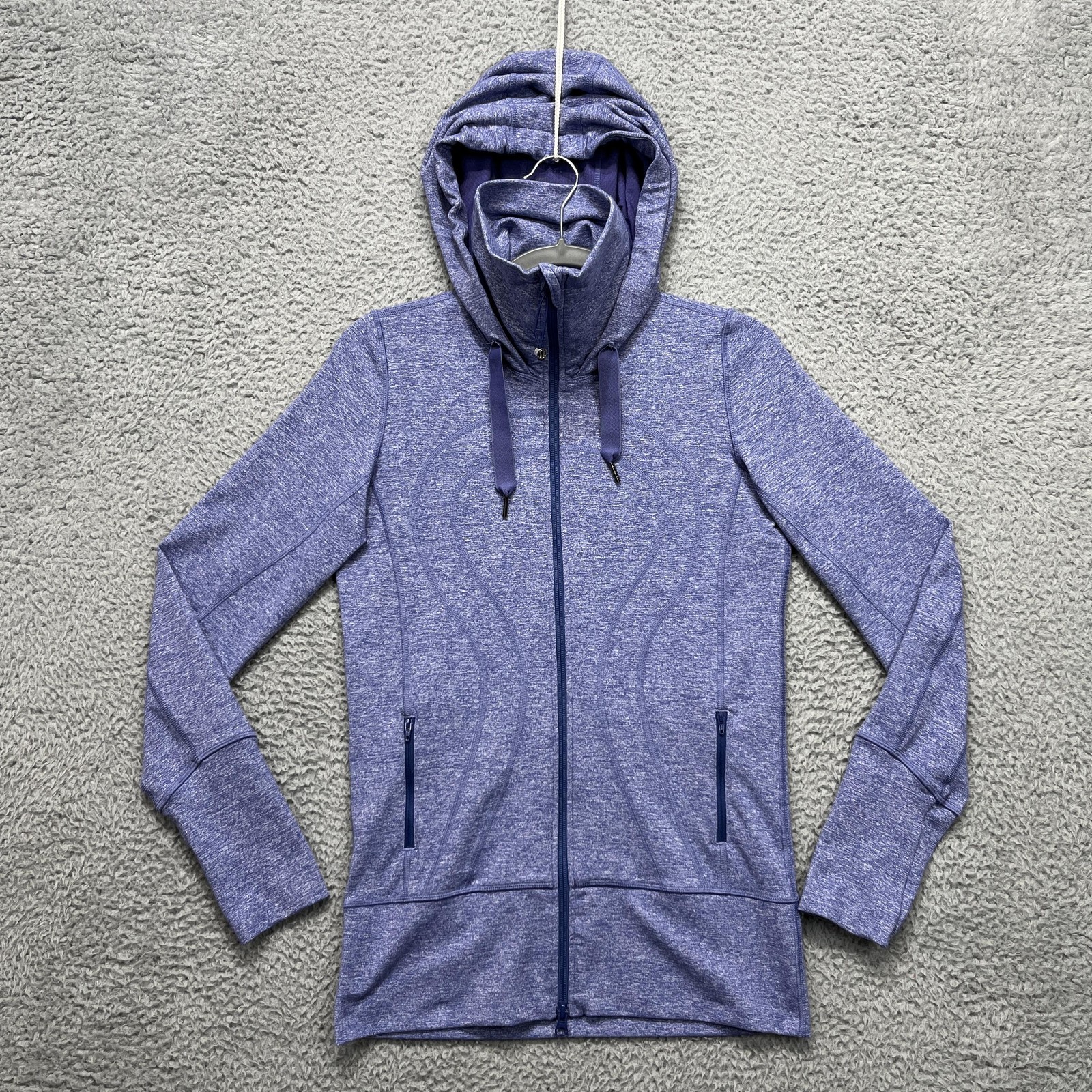Lululemon Define Jacket Womens 6 Heather Purple Hooded Full Zip Thumbholes