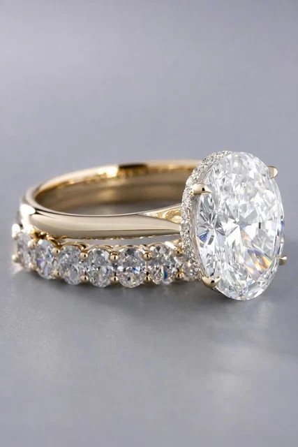 IGI 5.10Ct Oval-Cut EF/VS1 Lab Grown Diamond Engagement Ring Set 14k Yellow Gold