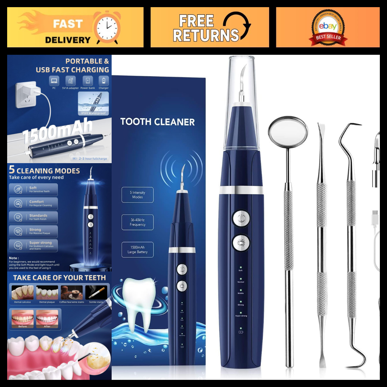 Teeth Plaque & Tartar Remover Kit - Dental Calculus Cleaning Tool for Oral Care Teeth Plaque & Tartar Remover Kit - Dental Calculus Cleaning Tool for Oral Care