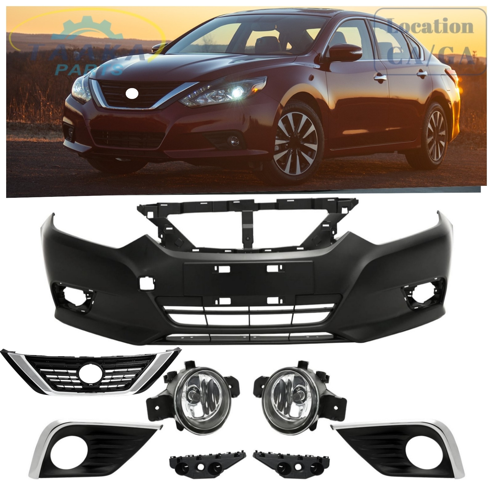 New Front Bumper Assembly Cover W/Fog Light W/Grille For Nissan Altima 2016-2018