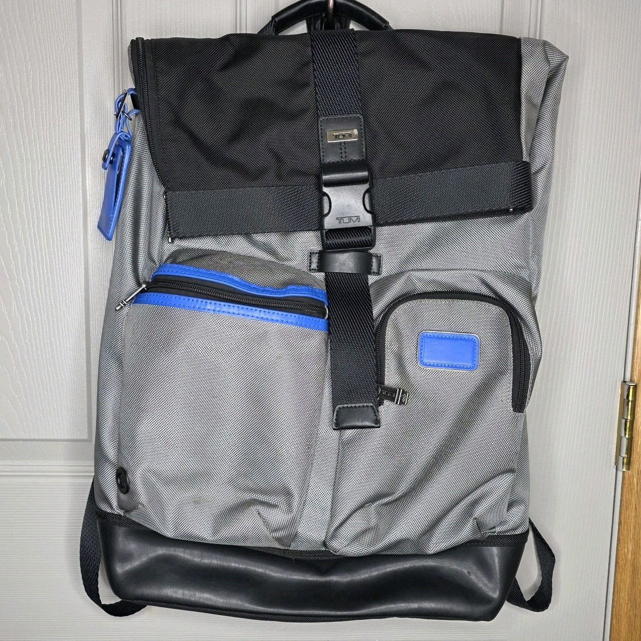 Tumi Cypress Roll Top 19.0” Ballistic Nylon Laptop Backpack Travel Gray Blue