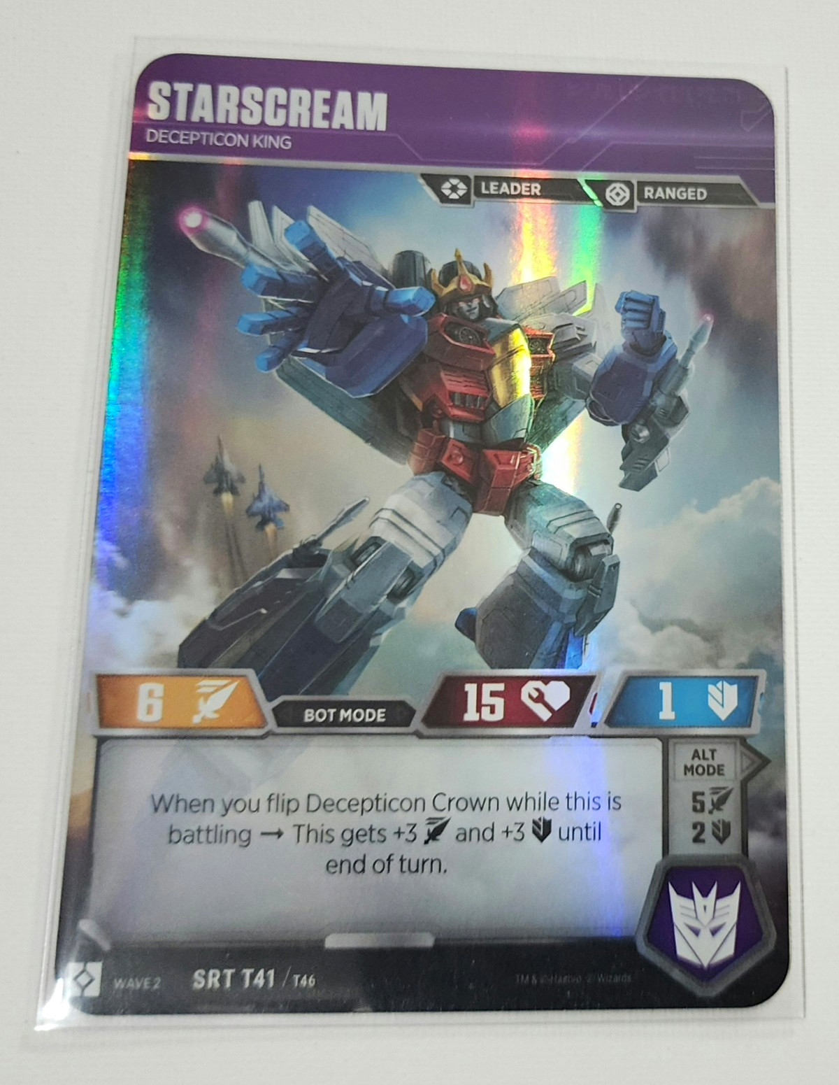 Hasbro Transformers TCG Starscream Decepticon King SRT T41 Leader Foil Alt Art Hasbro Transformers TCG Starscream Decepticon King SRT T41 Leader Foil Alt Art