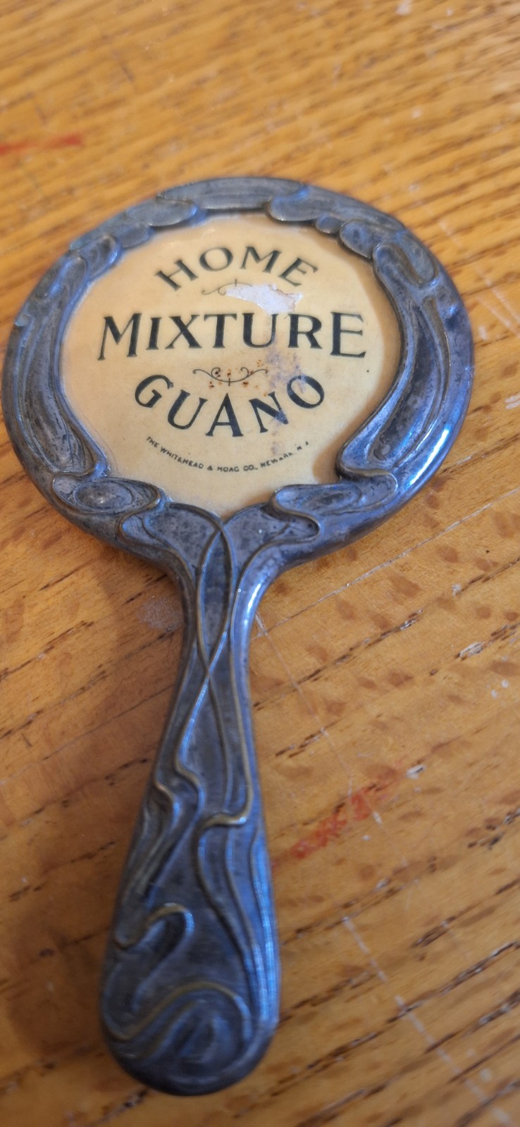 Antique 1920s 1930s Advertising Hand Mirror Guano Co. Fertilizer Beveled Mirror