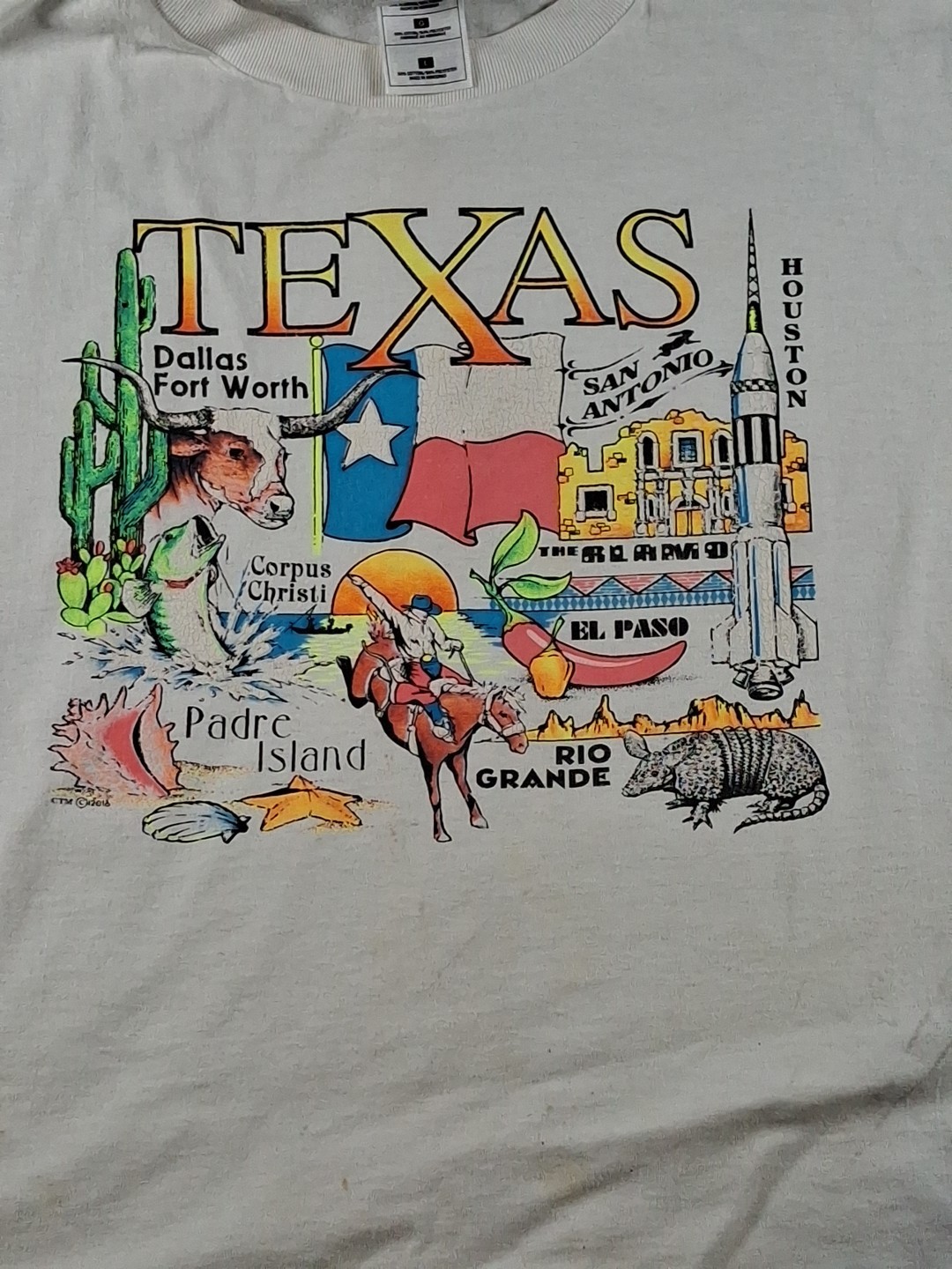 Vtg Texas T Shirt Large  Longhorn Flag Houston Cowboy Multicolor Padre Island