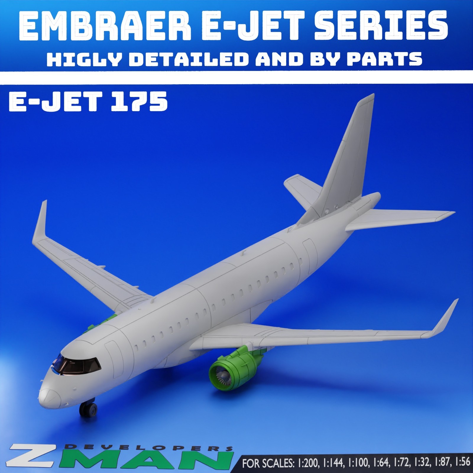 3d printed Embraer 175 (E-JET SERIES) V3 (4 IN 1) plane aircraft jet fighter 3d printed Embraer 175 (E-JET SERIES) V3 (4 IN 1) plane aircraft jet fighter
