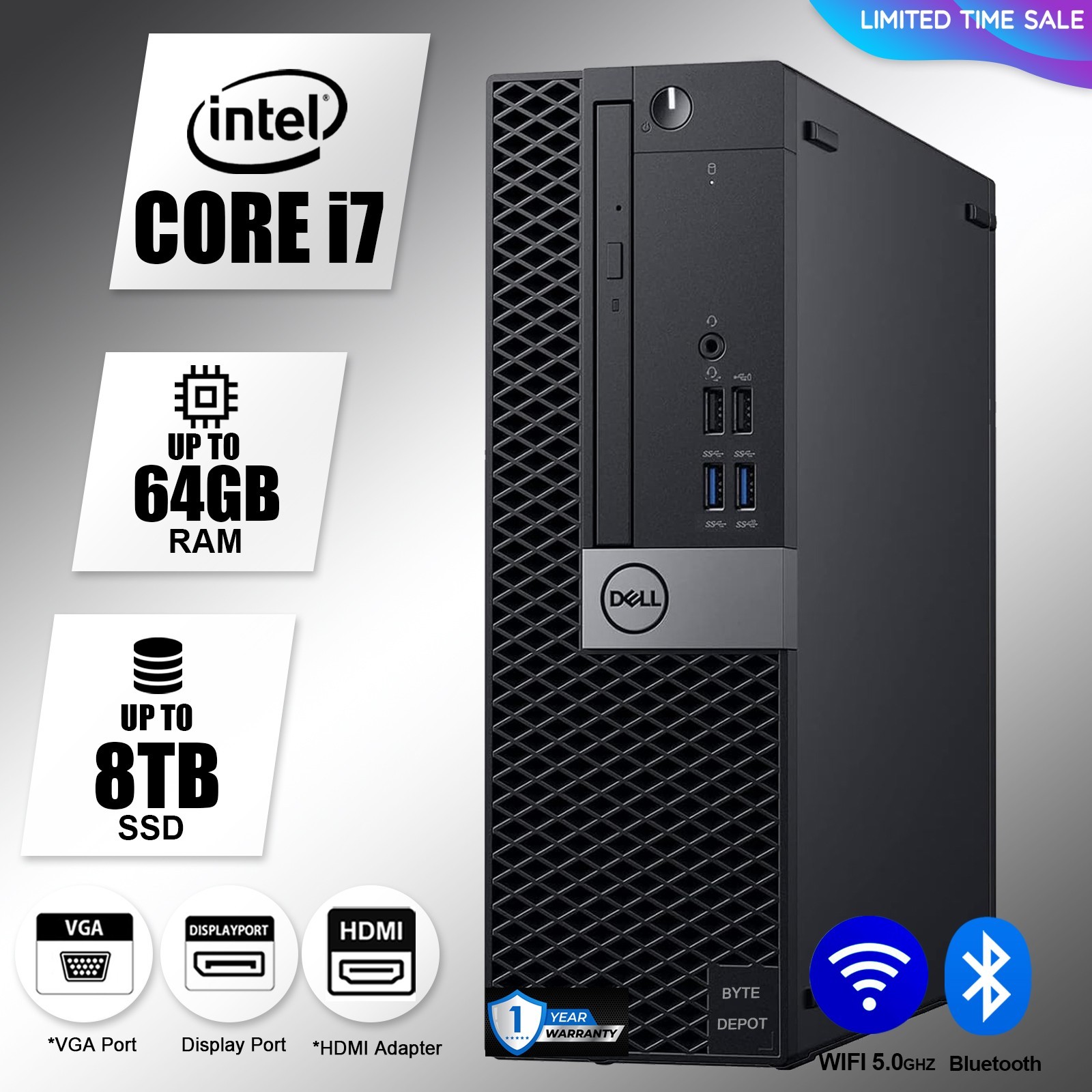 DELL Desktop Computer PC i7, up to 64GB RAM, 17TB SSD, Windows 10/11, WiFi BT