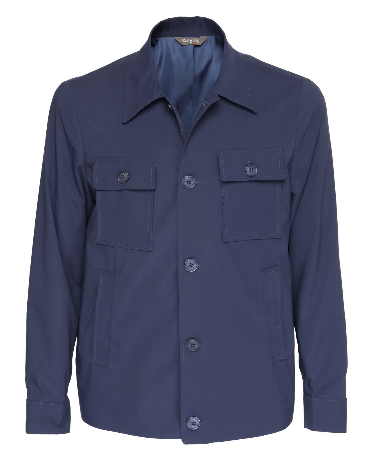 NWT EZZELINO FIELD JACKET solid blue technical fabric luxury Italy 52 L