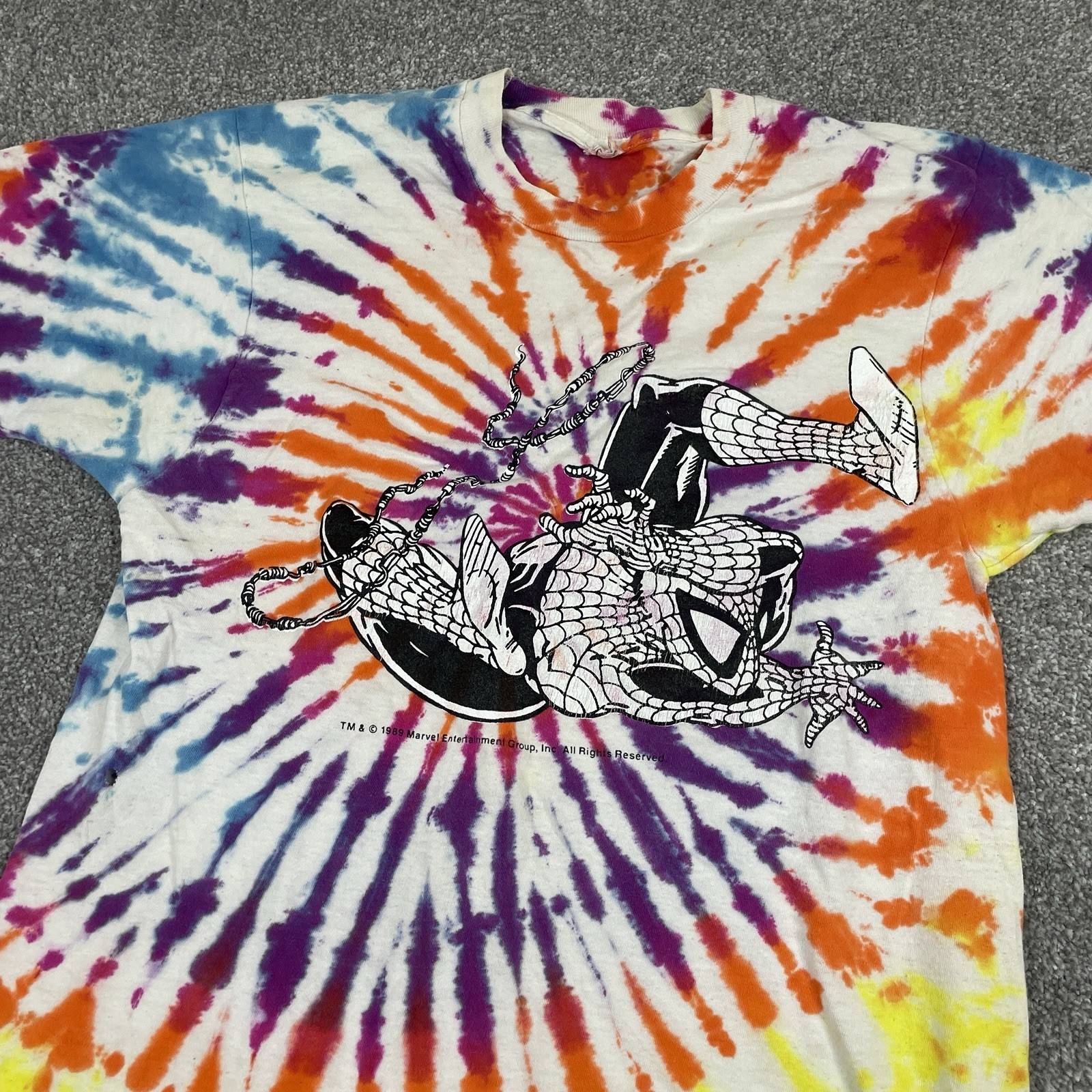 Vintage 1989 Spider-Man Marvel Tie Dye T Shirt Mens L (Fits S) Screen Stars 80s Vintage 1989 Spider-Man Marvel Tie Dye T Shirt Mens L (Fits S) Screen Stars 80s
