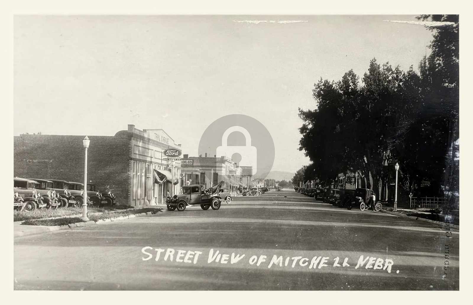 Mitchell Nebraska Main Street Scene c1920-30s Ford Tow Truck RPPC Postcard COPY