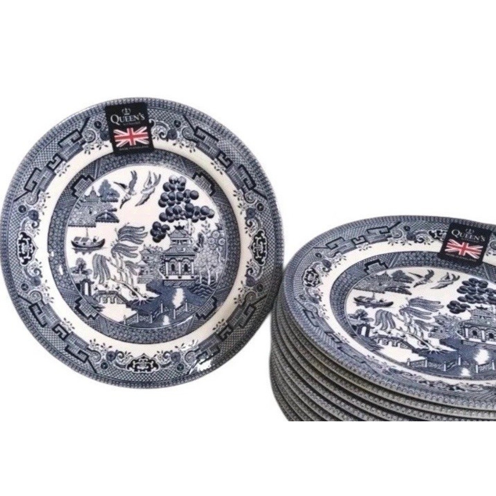 Queen\'s Churchill Blue Willow 4 Salad Dessert Plates England NEW 8\ Queen\'s Churchill Blue Willow 4 Salad Dessert Plates England NEW 8\