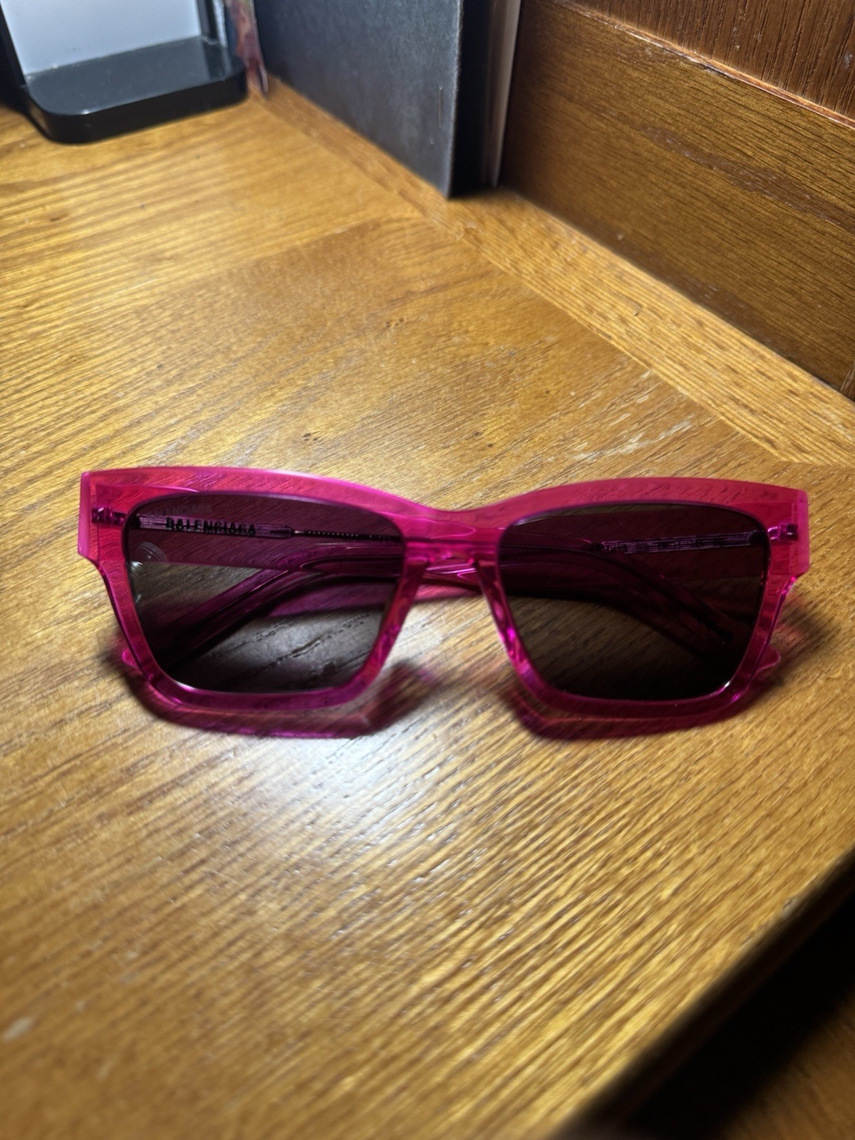 Balenciaga BB0307SA 005 Transparent Pink Square Acetate Sunglasses 56mm NEW