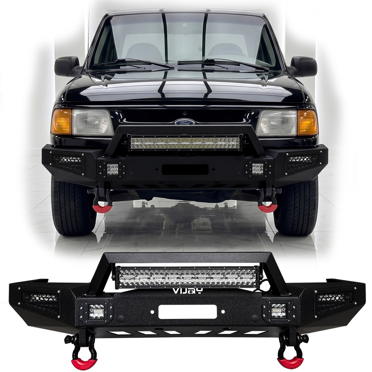Vijay Fit 1993-1997 Ford Ranger Front or Rear Bumper w/Winch Plate & LED Lights