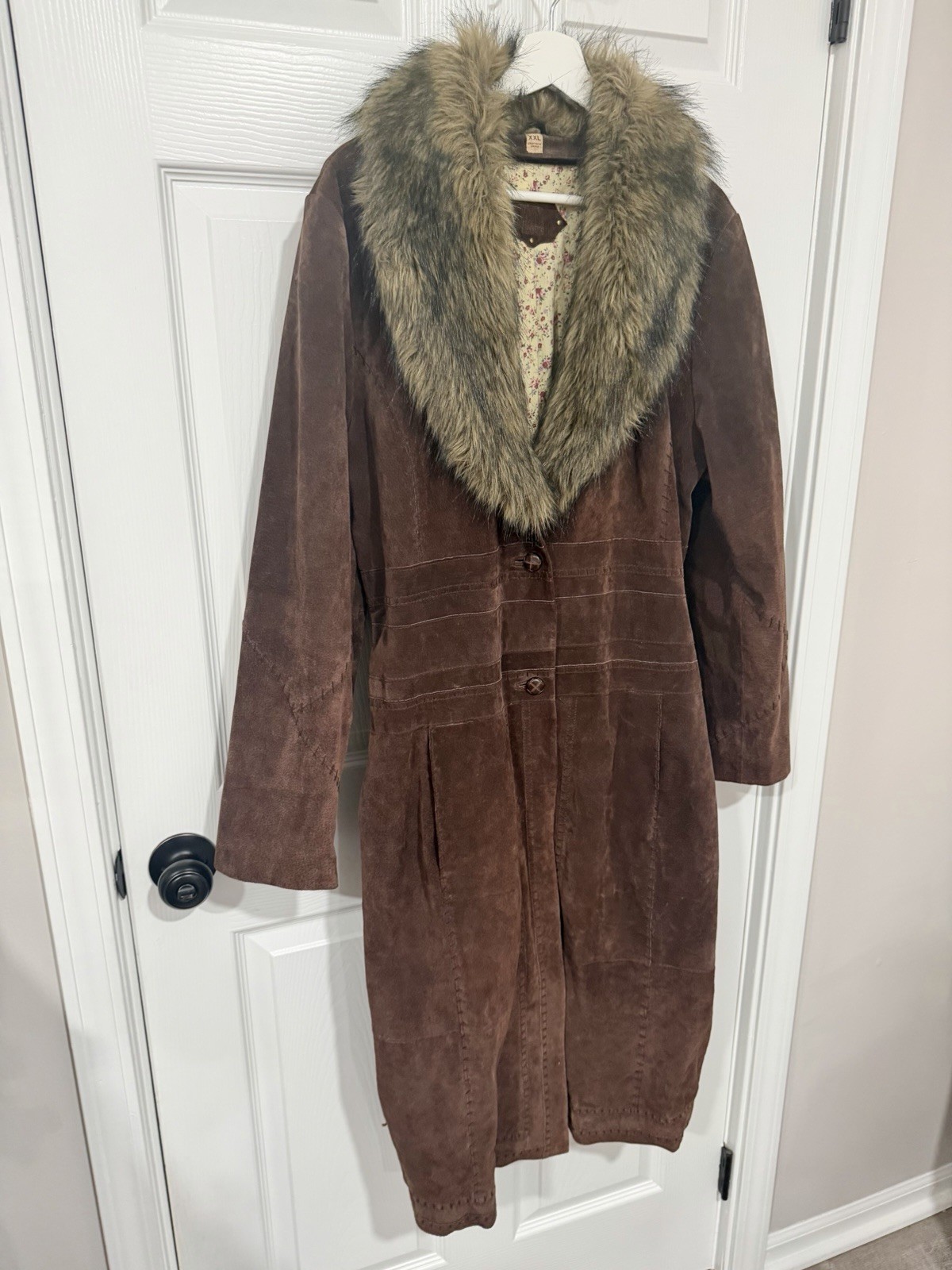 Vintage Wilsons Leather Penny Lane Coat Large Brown Suede Faux Fur 70s Boho