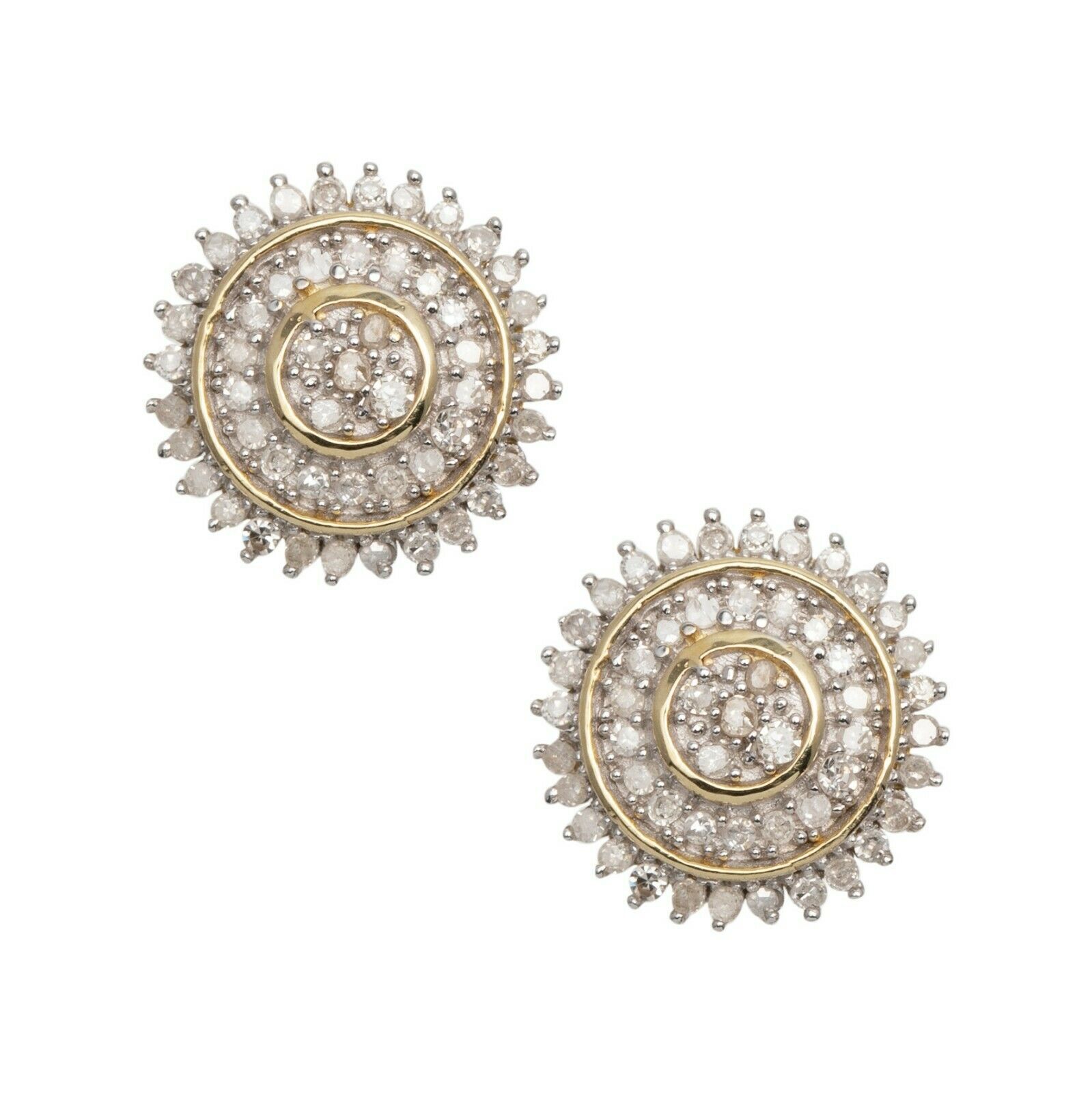Sunflower Design Micro-Pavé Diamond Stud Earrings 0.33ct Real 10K Yellow Gold