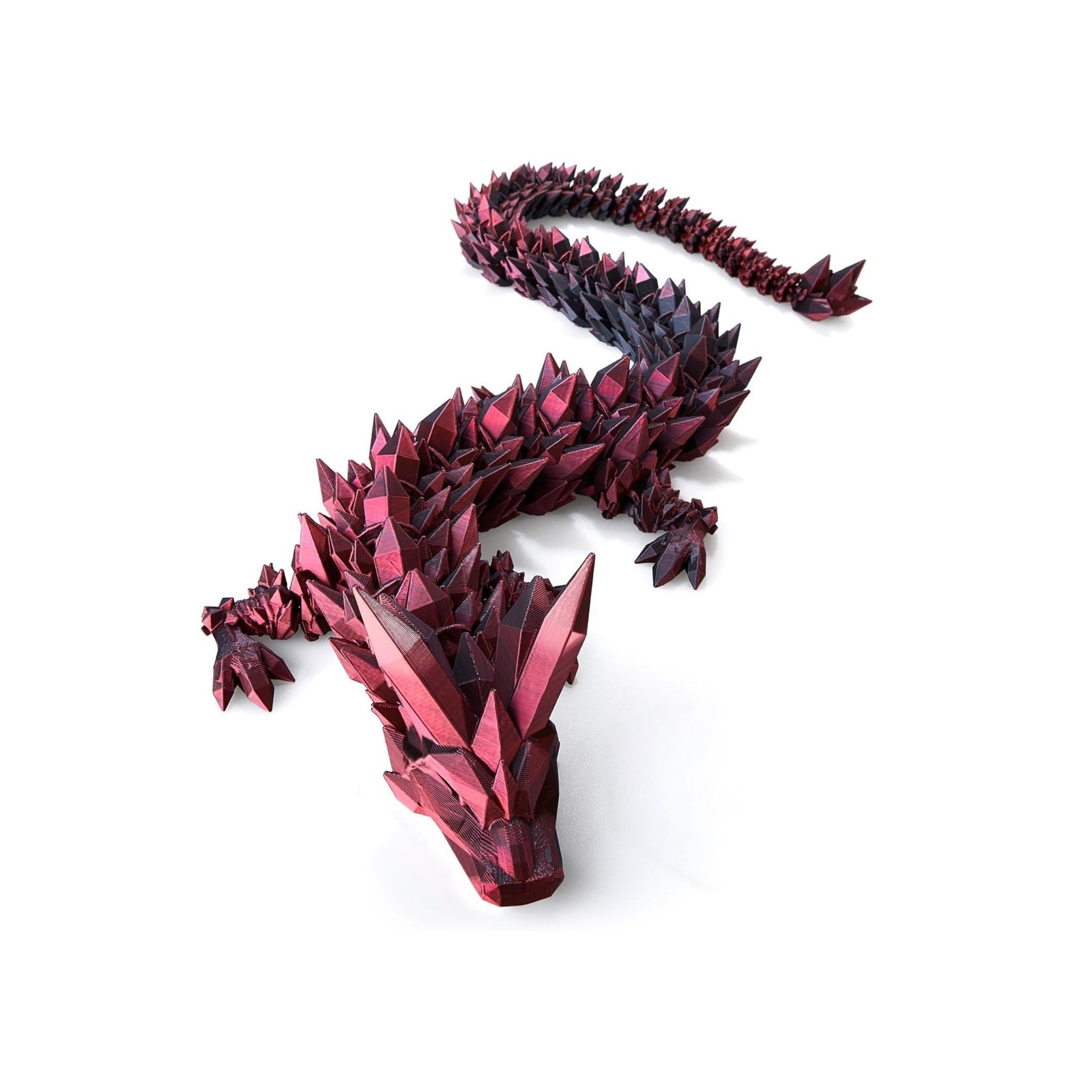 3D Printed Crystal Dragon Fidget Toy, Black & Red Desk Decor