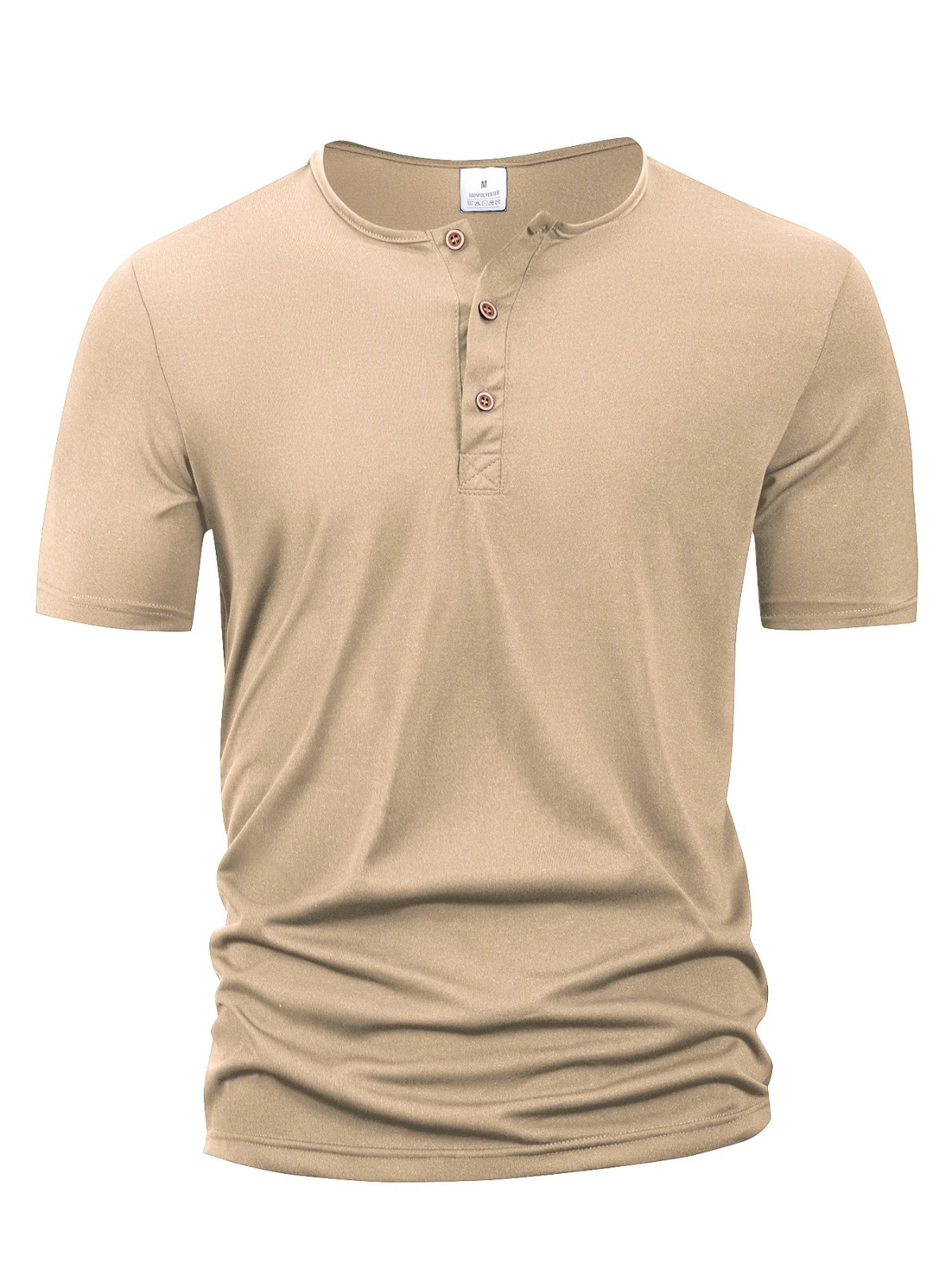 Men's Cotton Henley T-Shirt Short Sleeve Solid Color Casual Tee New