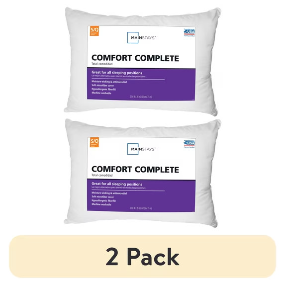 Mainstays Comfort Complete Bed Pillow, Standard/Queen (2 Pack)