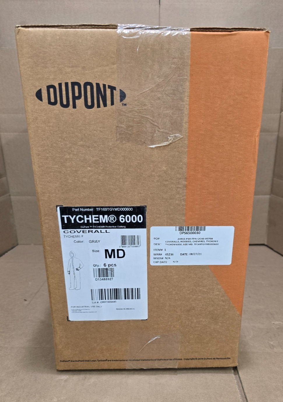 New Case 6 pcs Dupont Tychem 6000 Gray Coveralls Size Med PN: TF169TGYMD000600 New Case 6 pcs Dupont Tychem 6000 Gray Coveralls Size Med PN: TF169TGYMD000600
