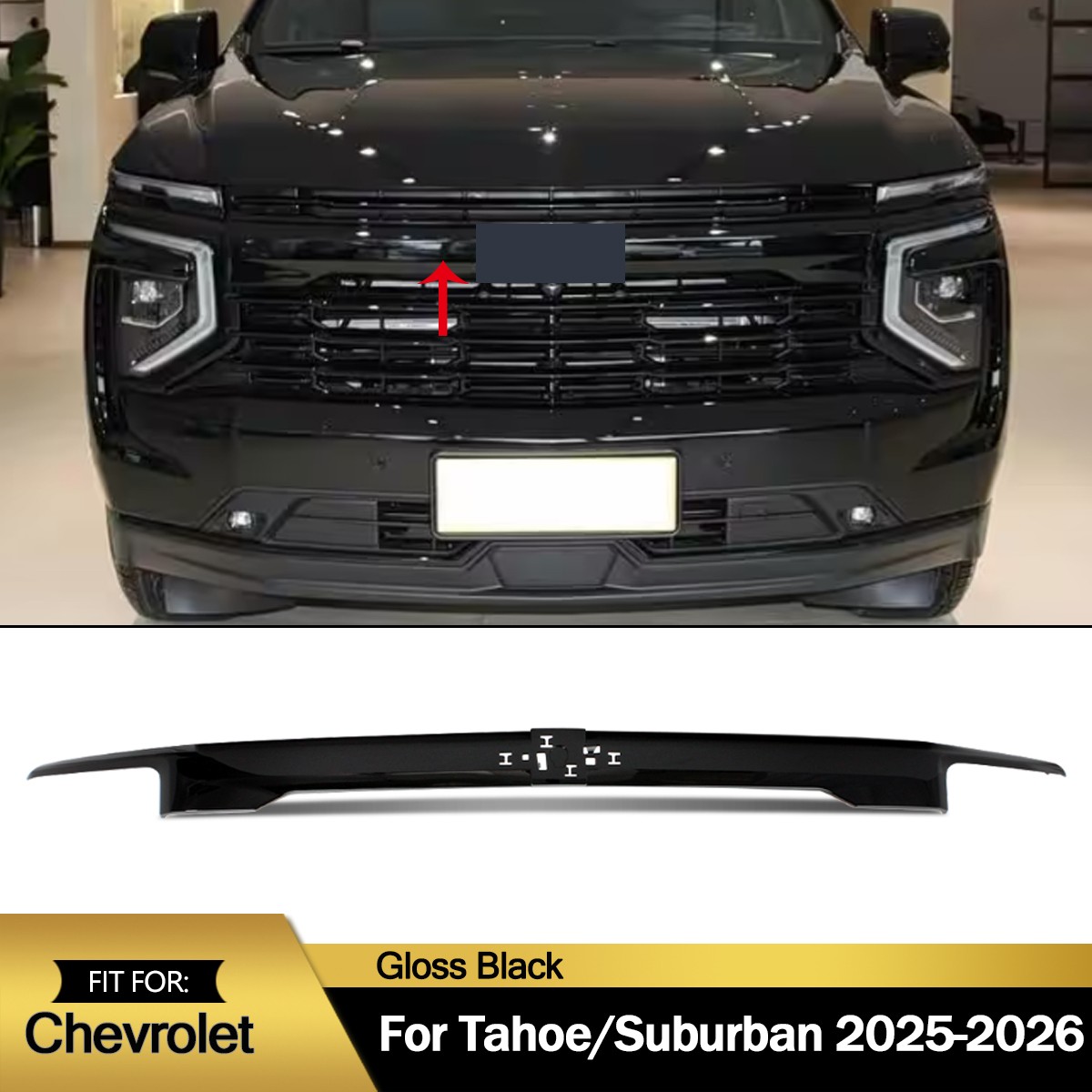 Gloss Black Front Grille Molding Trim For 2025-2026 Chevy Tahoe/Suburban LT RST