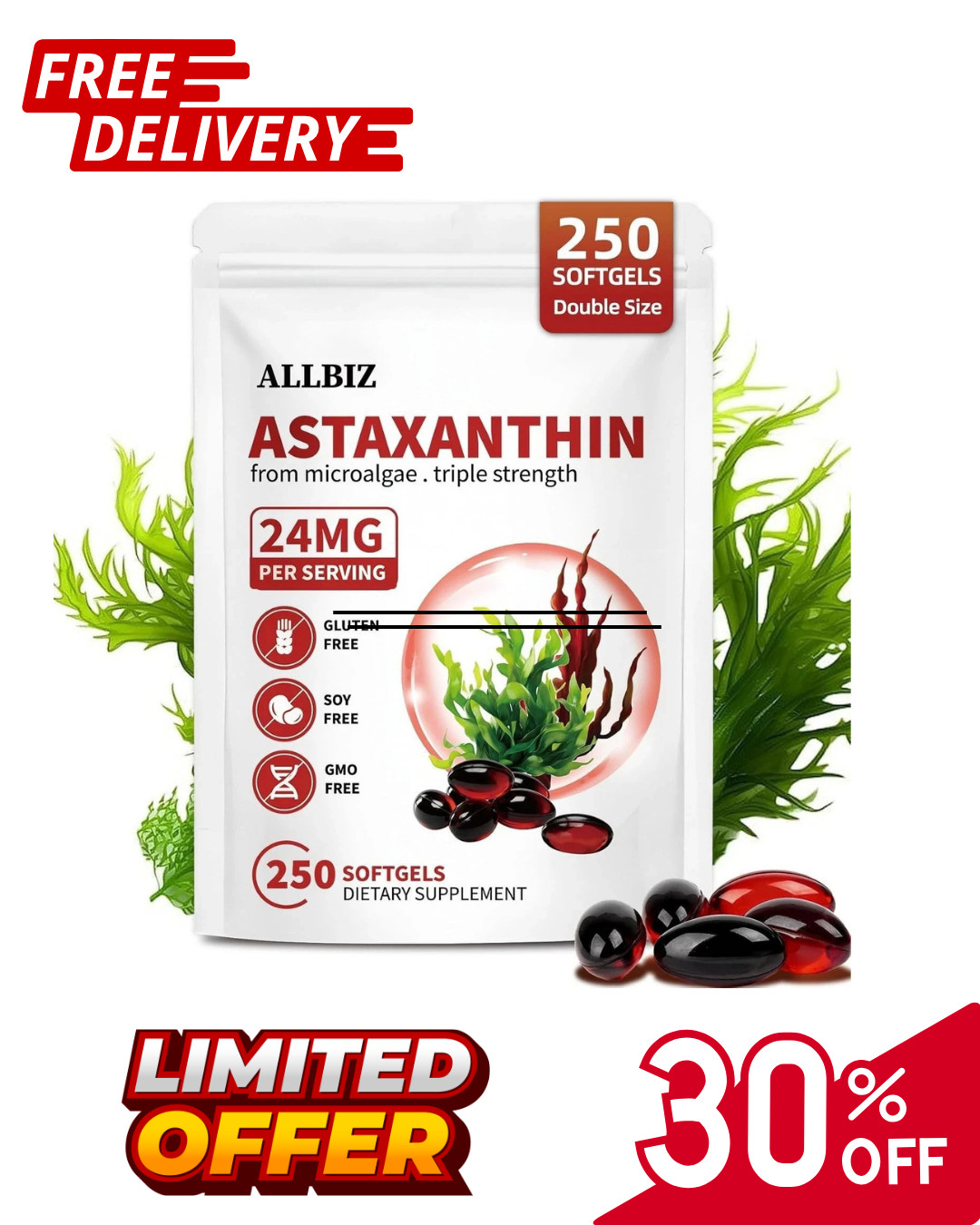 Astaxanthin 24mg | 250 Softgels | 250-Day Supply 250 Count (Pack of 1)