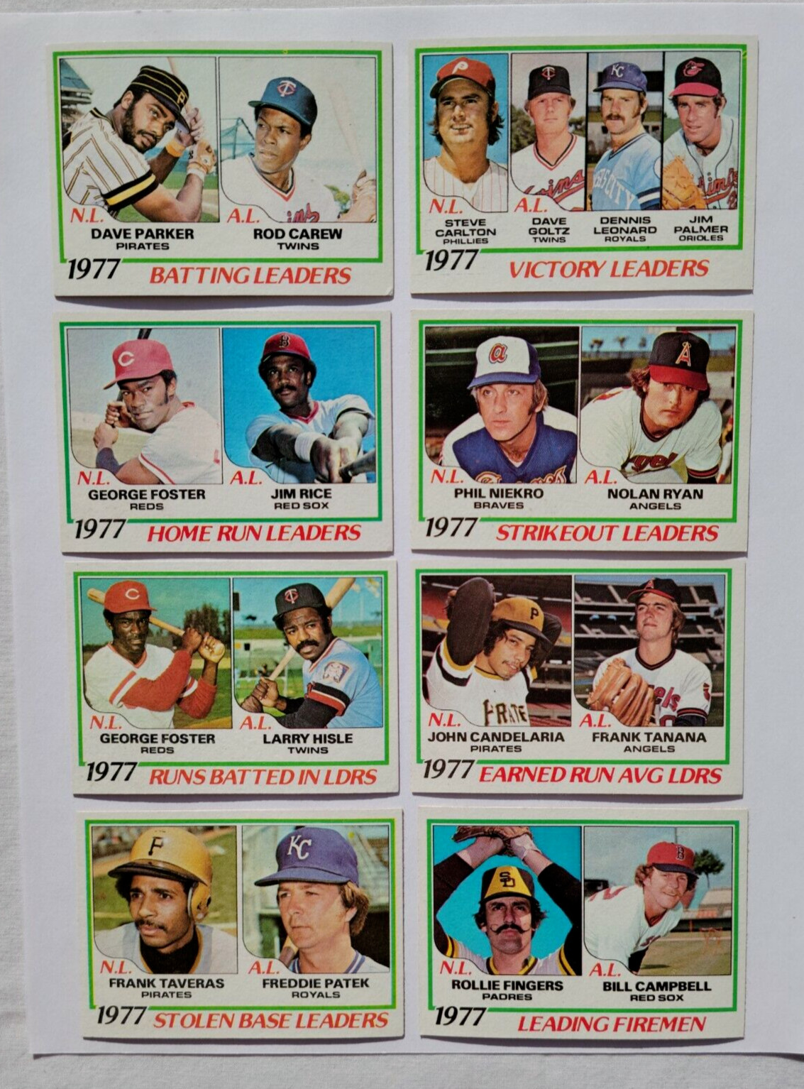 1978 Topps Leaders Subset (8 Cards) Near Mint