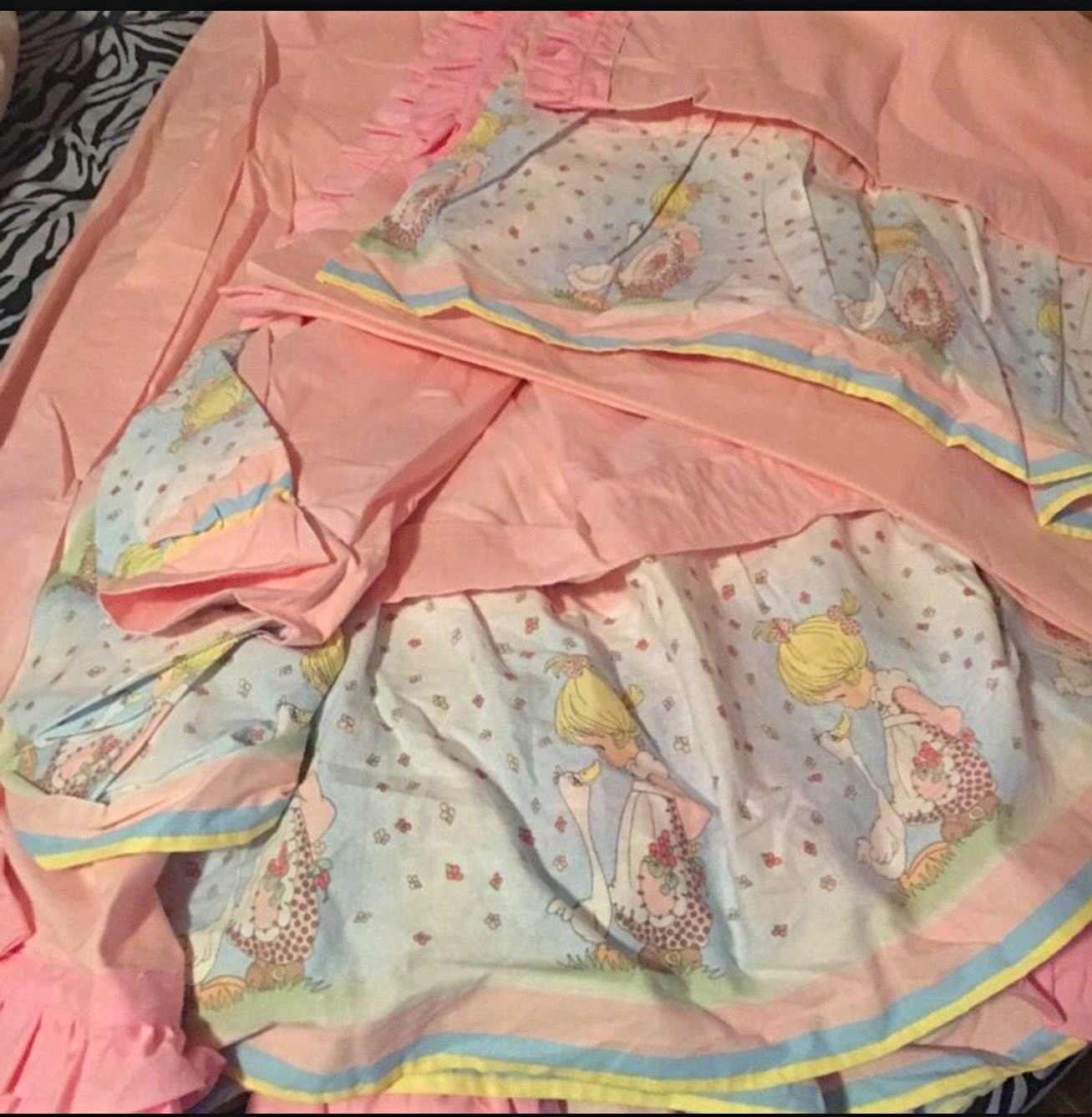 Holly Hobbie Vintage 1970s Twin 3pc Sheet Set Pink Cotton Flat/Fitted/PW Holly Hobbie Vintage 1970s Twin 3pc Sheet Set Pink Cotton Flat/Fitted/PW