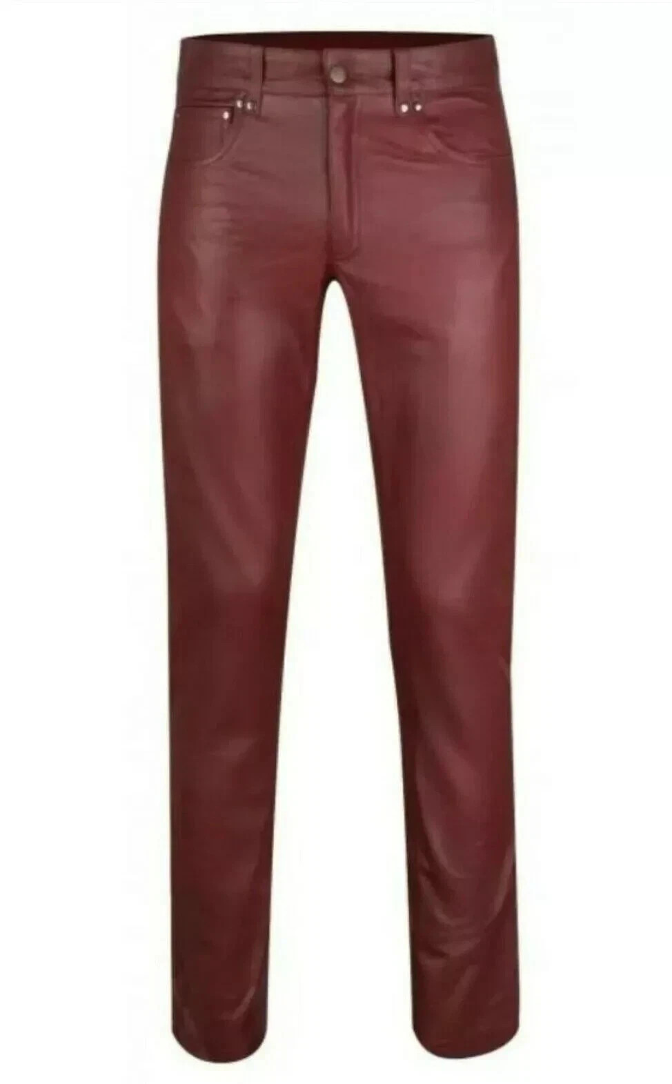 Men's Genuine Leather Pant Jeans Style 5 Pockets Motorbike Burgundy Pants New Men's Genuine Leather Pant Jeans Style 5 Pockets Motorbike Burgundy Pants New