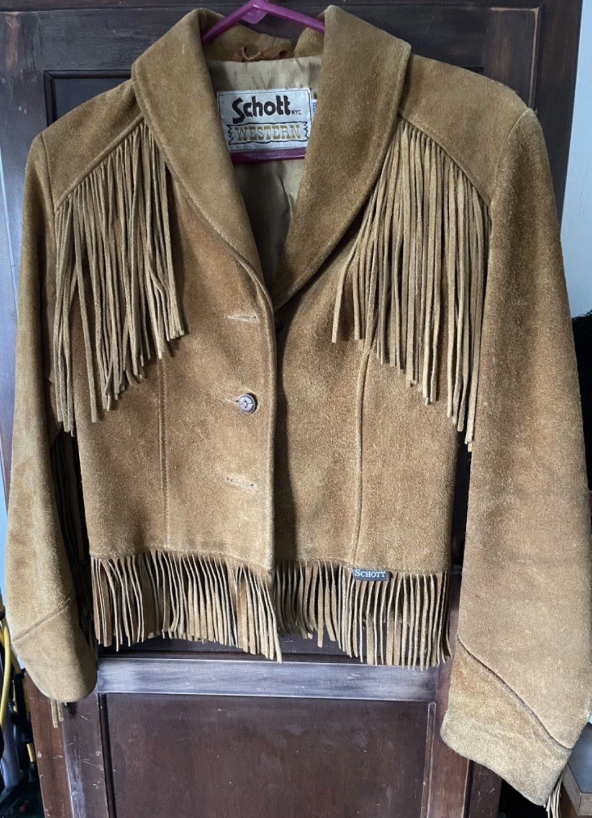 Vintage Schott NYC Suede Leather Fringed Jacket Women\'s Leather Coat USA Vintage Schott NYC Suede Leather Fringed Jacket Women\'s Leather Coat USA