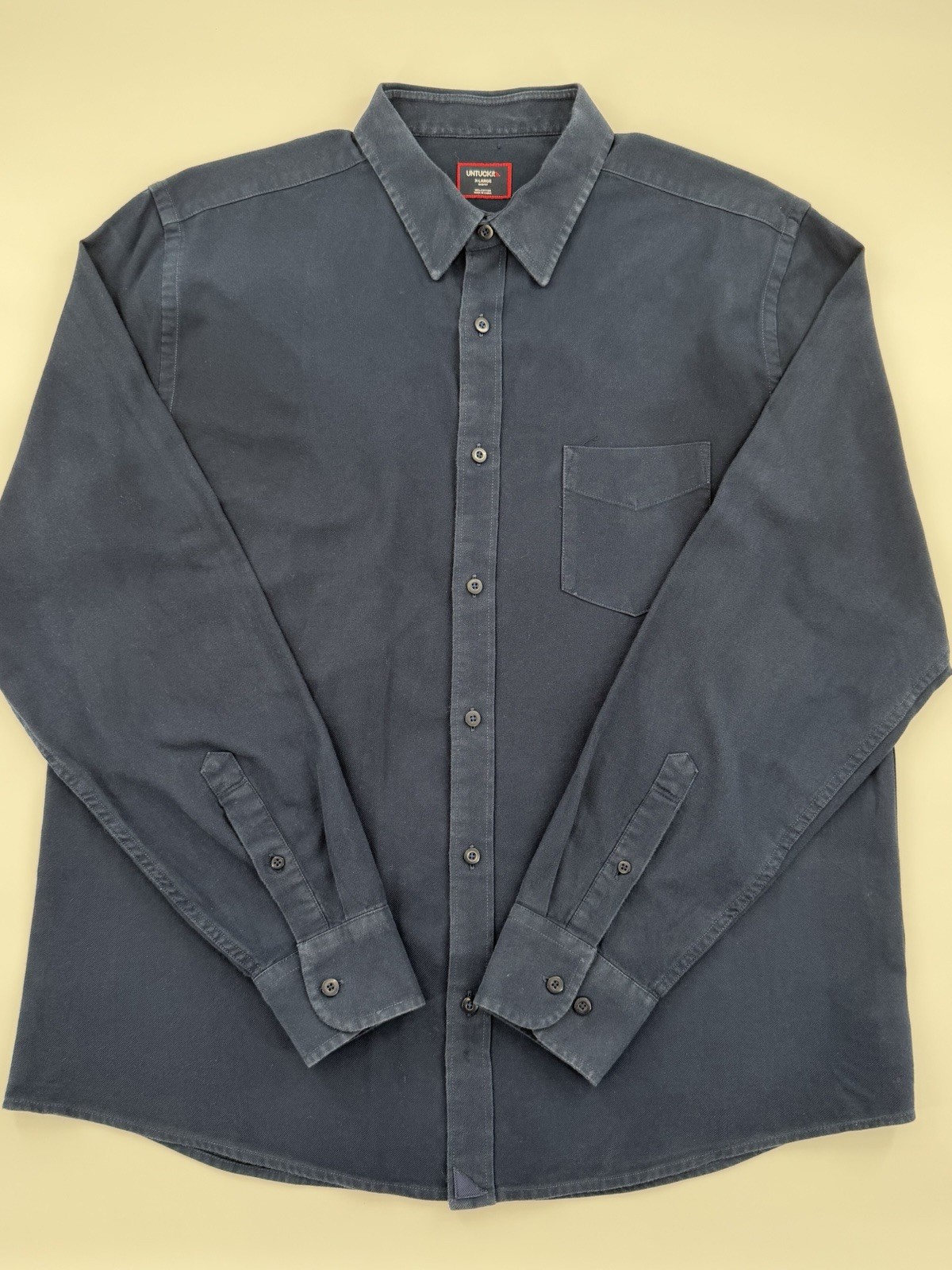 UNTUCKit Mens XL Slim Fit Button Down Shirt Navy Blue 100% Cotton Long Sleeve