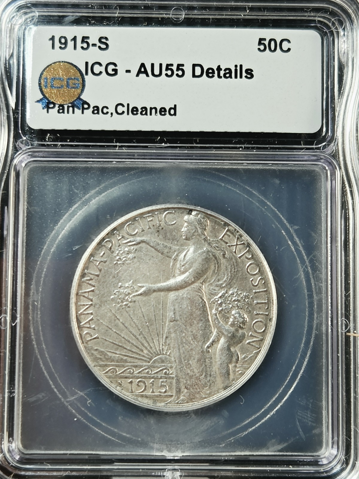 1915-S Panama Pacific Commemorative Half Dollar AU55 Details ICG 