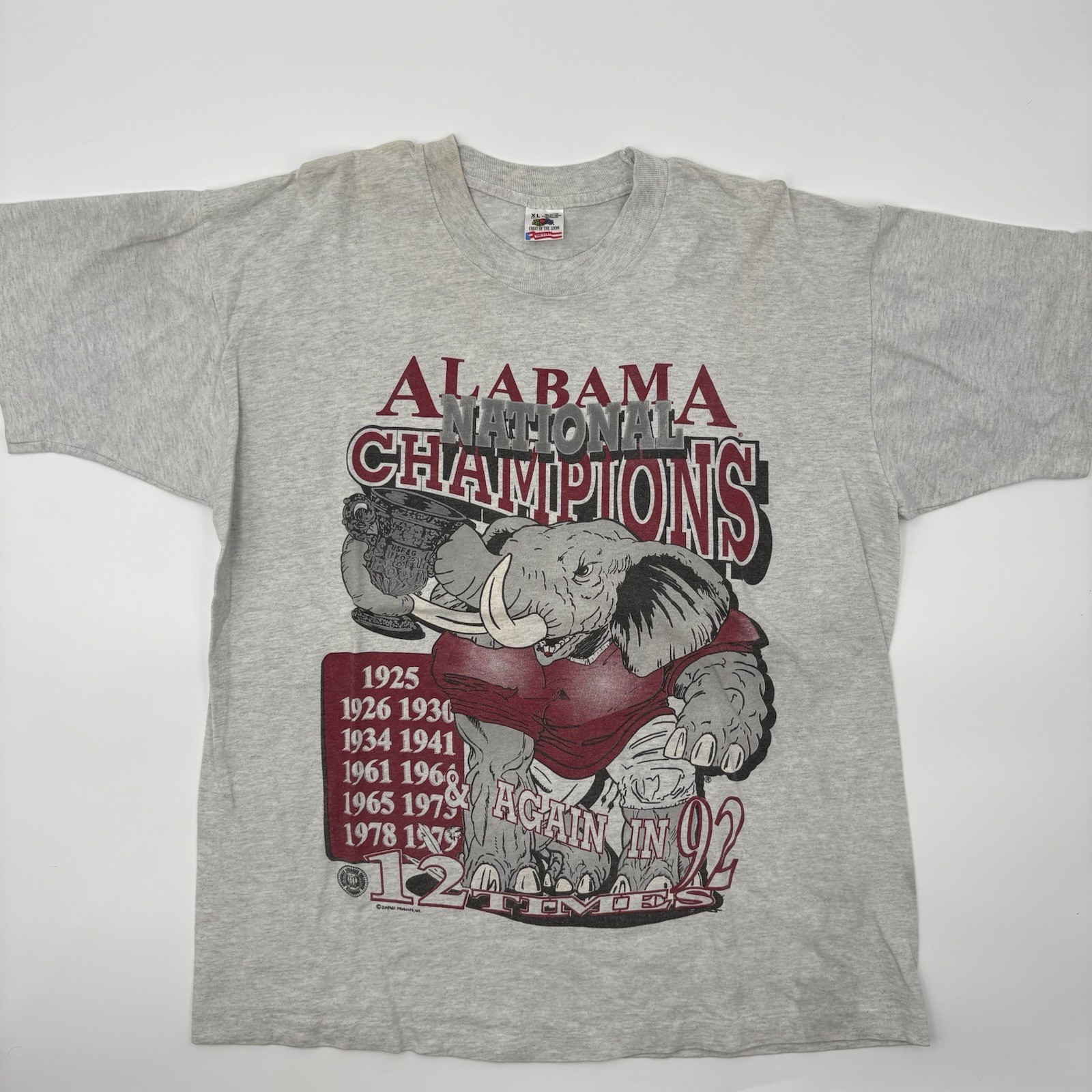 Vintage 1992 Alabama Crimson Tide National Champions T-Shirt Mens XL Gray USA