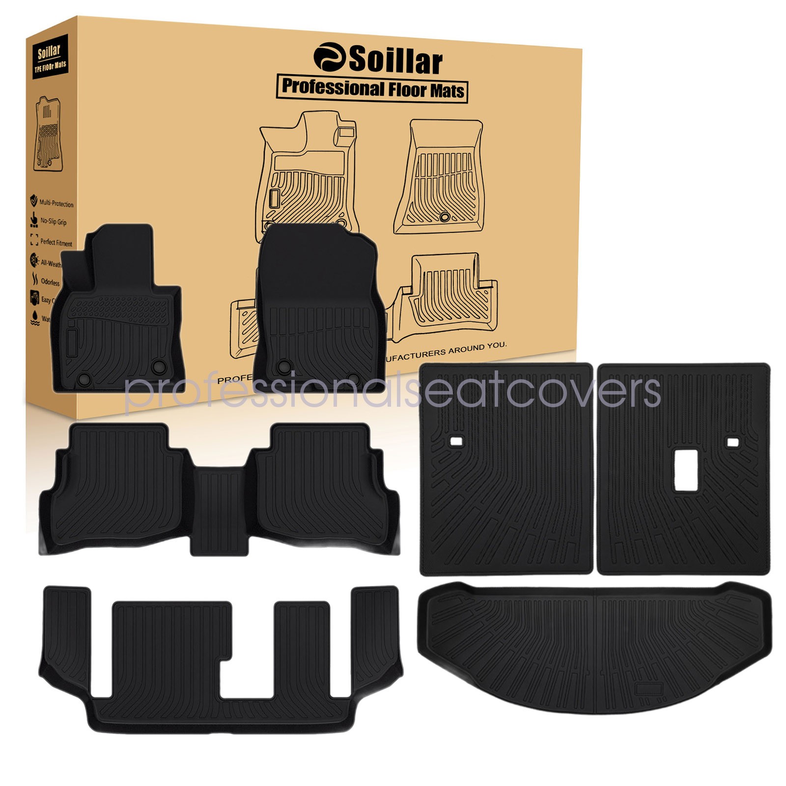 Fits 2016-2023 Mazda CX-9 7-Passenger TPE Floor Mats & Trunk Cargo Liners 7Pcs