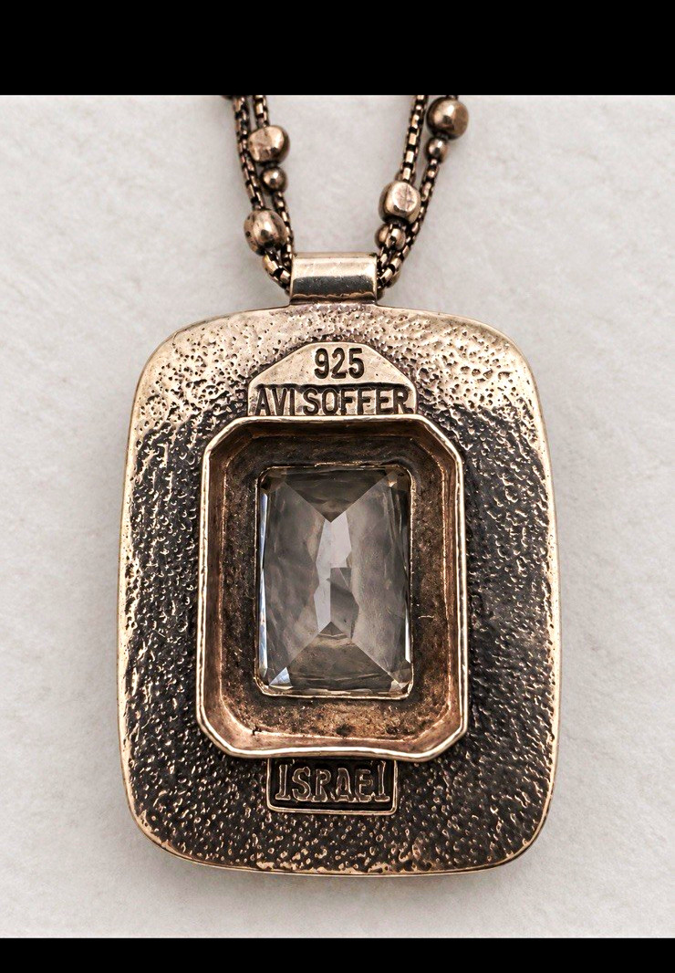 Vintage AVI SOFFER Israel 925 Sterling Silver Large CZ Modernist Necklace 16.5”