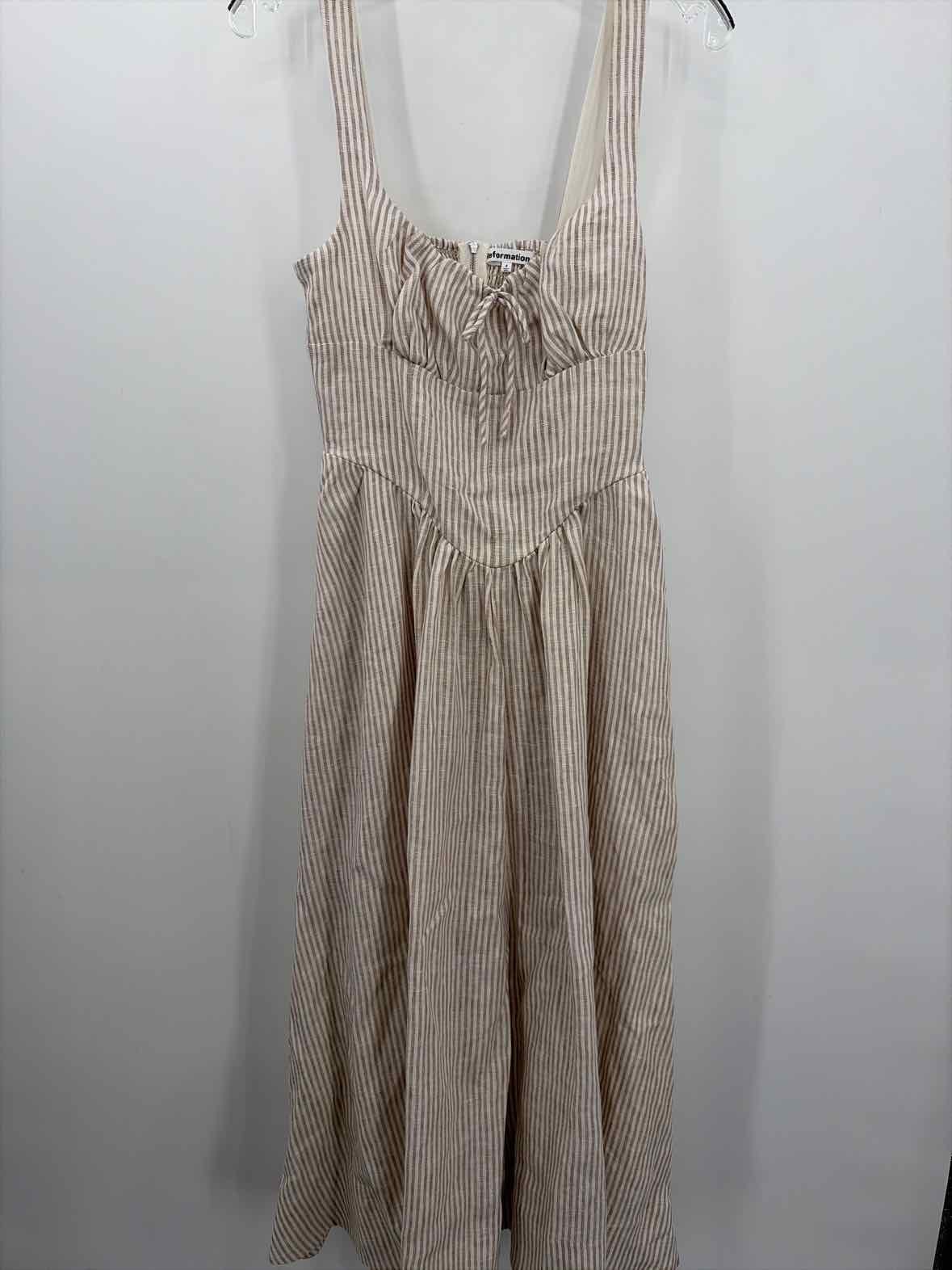 Pre-Owned Reformation Tan Size 4 Stripe Midi Sleeveless Dress Pre-Owned Reformation Tan Size 4 Stripe Midi Sleeveless Dress