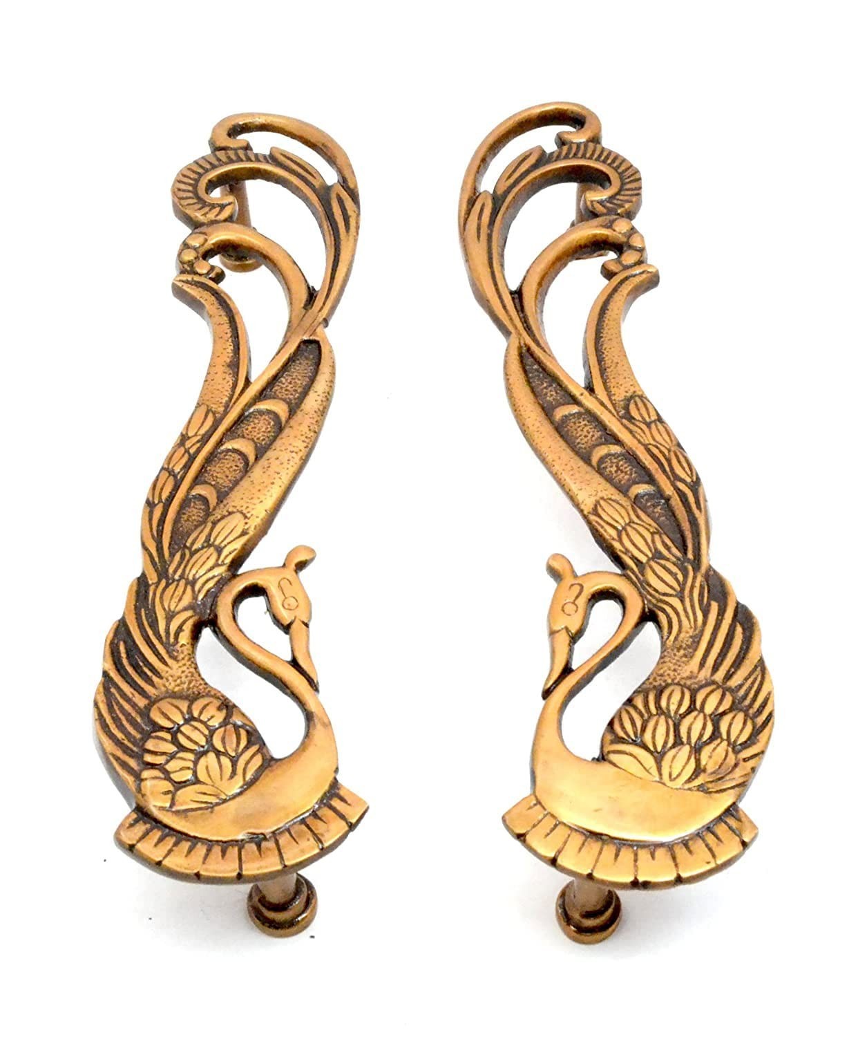 Antique Brass Peacock Door Pull Handles 11 Inch Pair, Handmade 2 Piece