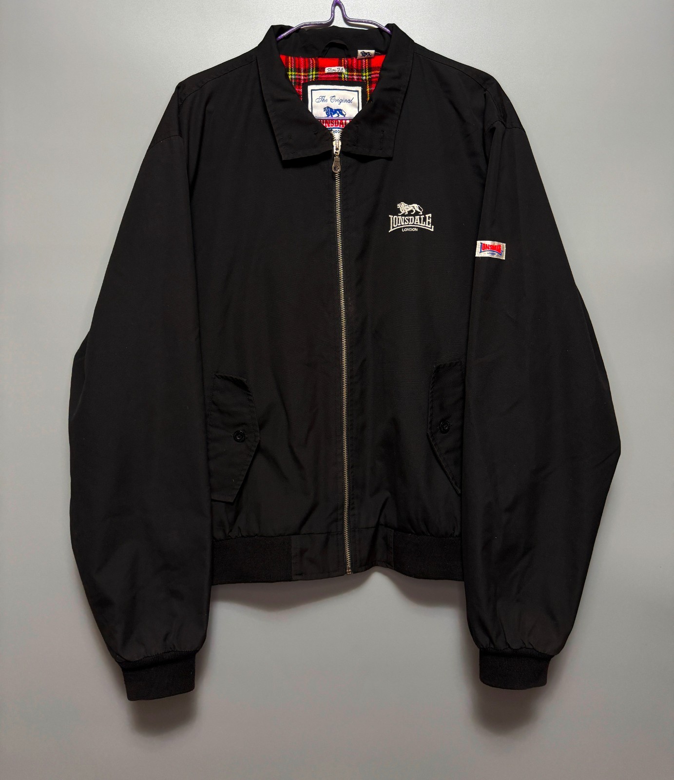 LONSDALE HARRINGTON CLASSIC BOMBER JACKET VINTAGE BLACK PLAID LINING SIZE XL LONSDALE HARRINGTON CLASSIC BOMBER JACKET VINTAGE BLACK PLAID LINING SIZE XL